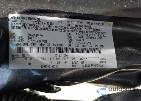 2014 Ford Focus Se from USA, damaged, VIN 1FADP3F25EL192082